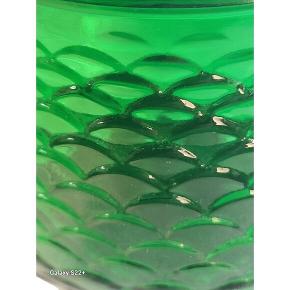 Vintage Green Glass Vase Fish Scale Pattern E.O. Brody Co. Cleveland Mid Century - Picture 4 of 9